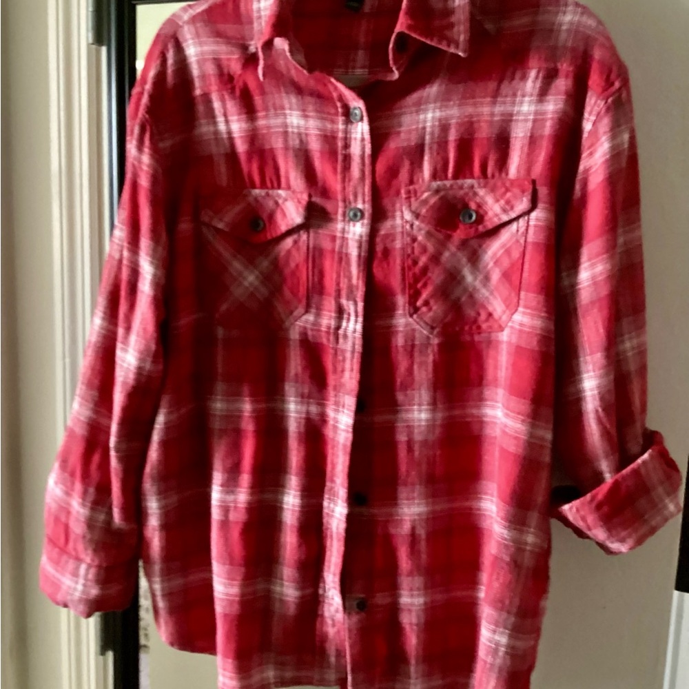 wild fable Red Plaid Button-Down Flannel Shirt